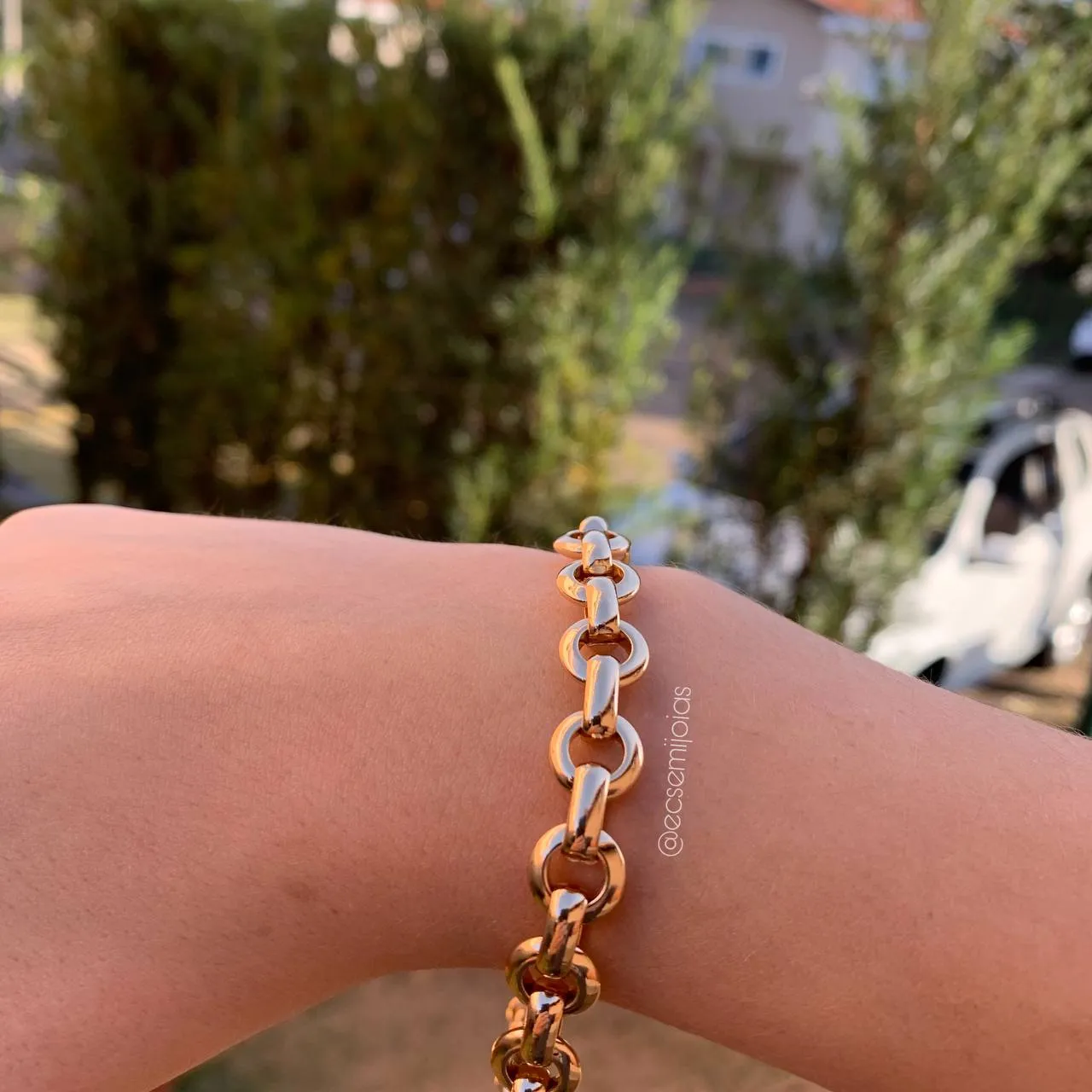 Pulseira de elos ovais 9 mm - 27 cm com extensor - banhado a ouro 18k