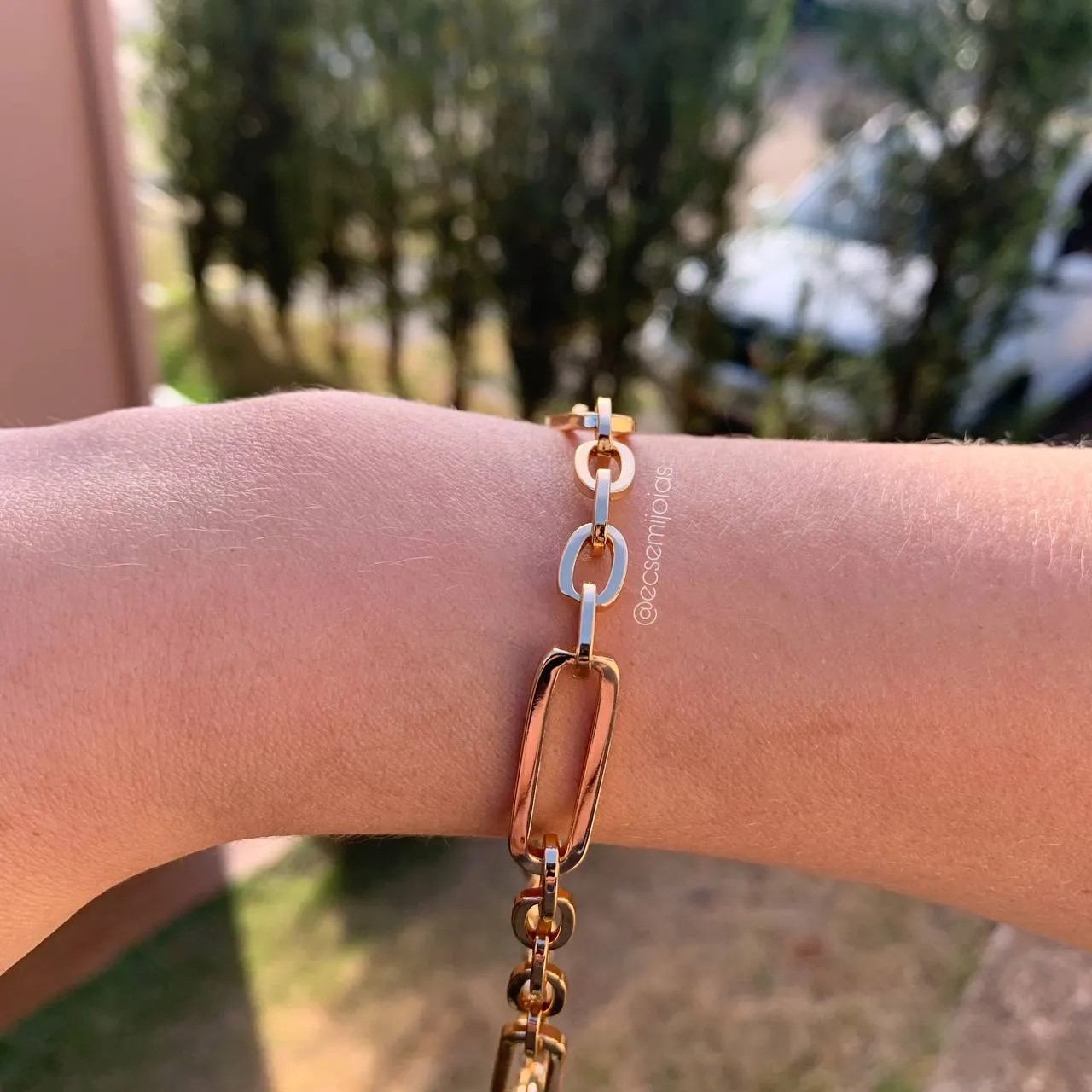 Pulseira de elos  retangulares 8 mm - 23 cm +5 cm de extensor