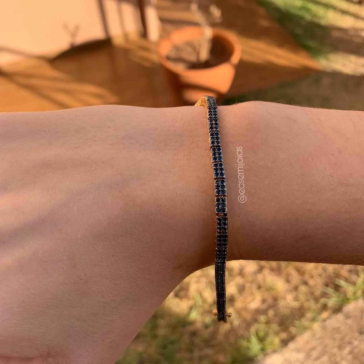 Pulseira elos retângulos todos cravejados - 19 cm - banhado a  ouro 18k