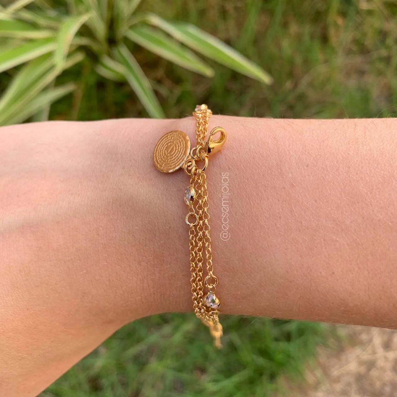 Pulseira portuguesinha com ponto de luz e medalha oração do pai nosso - 16 cm + 5 cm de extensor - banhado a ouro 18k