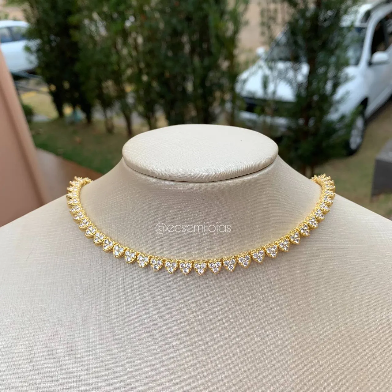 Colar riviera de coração cravejado -  40 cm -banhado a ouro 18k