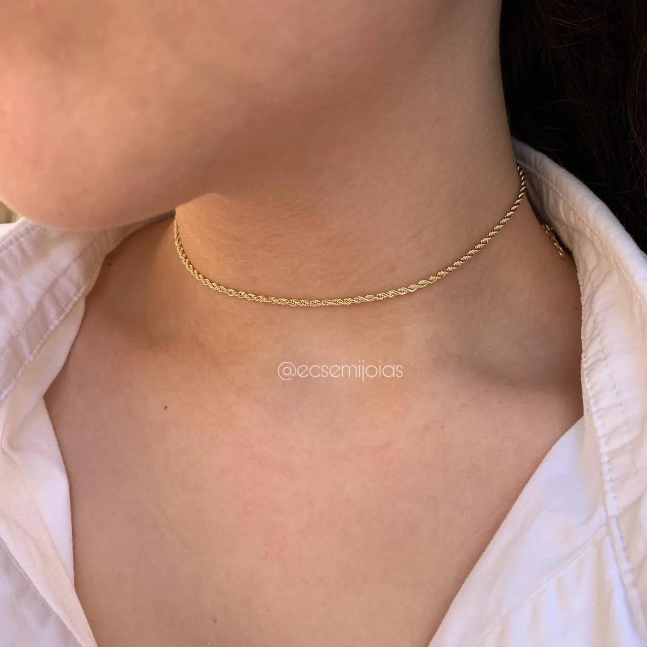 Colar choker cordão baiano de 2 mm - coleção lunar - 32 cm + 10 cm de extensor - banhado a ouro 18k