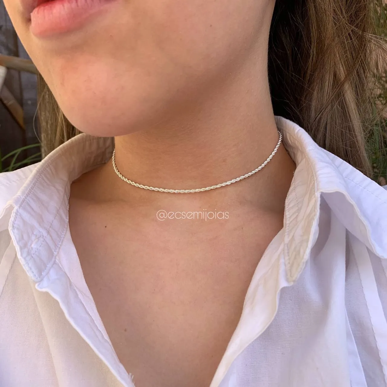 Colar choker cordão baiano de 2 mm - coleção lunar - 32 cm + 10 cm de extensor - banhado a prata 925