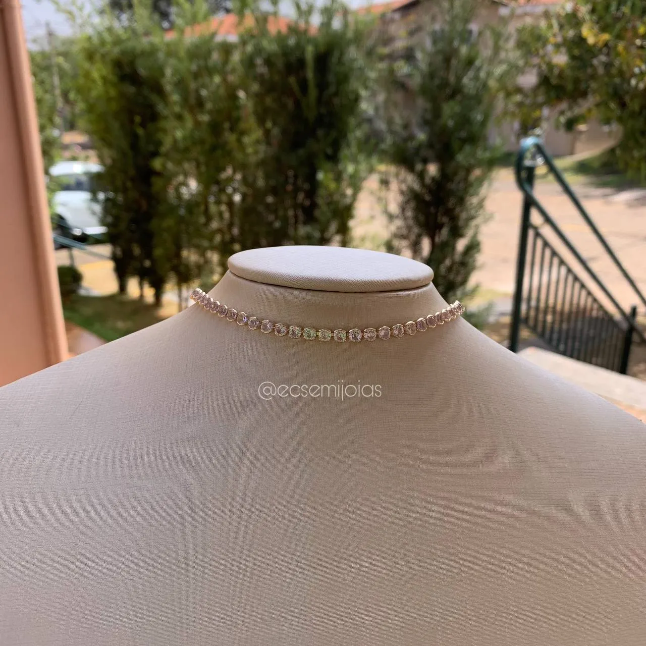 Colar choker riviera redonda - 42 cm + 7 cm de extensor - banhado a ouro 18k