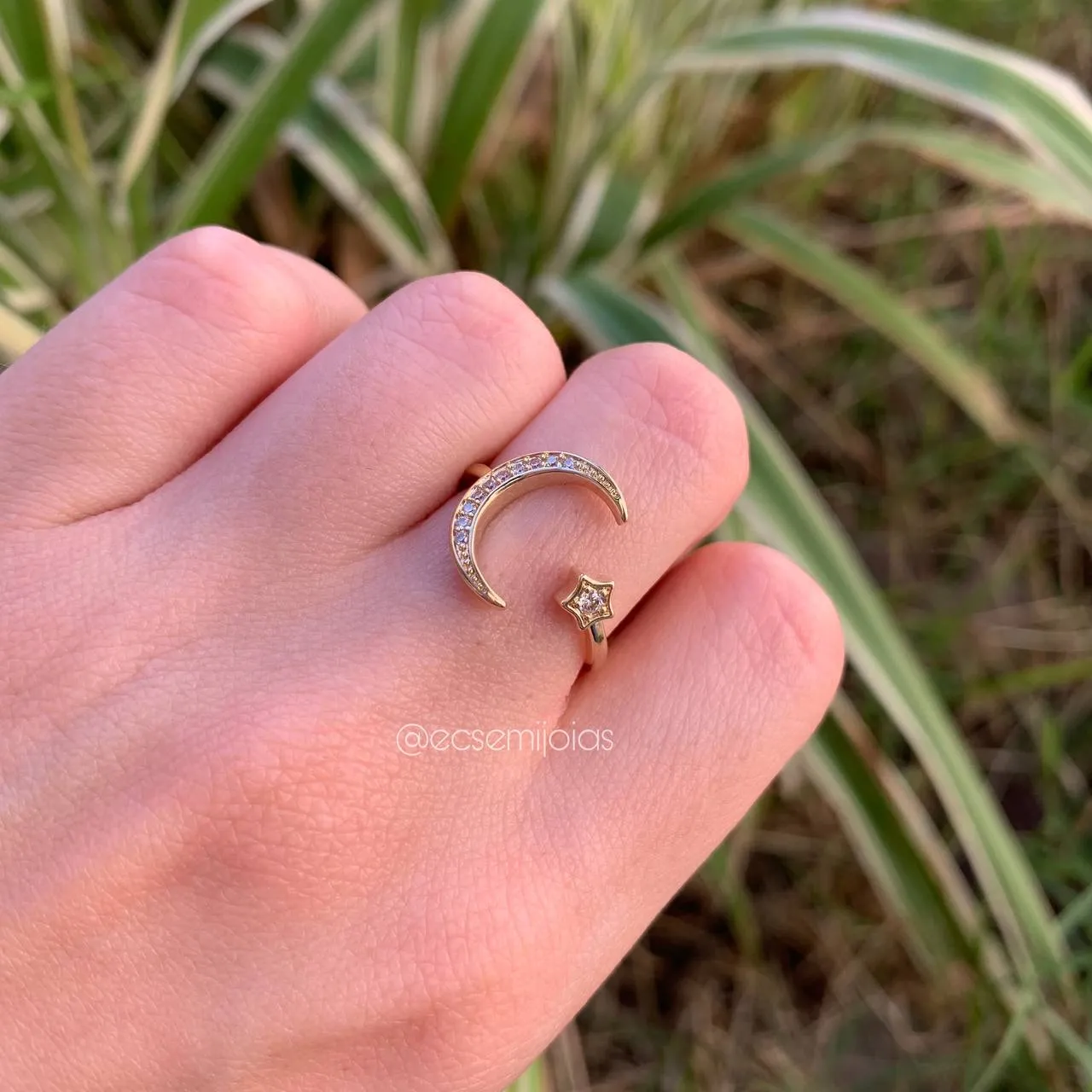 Anel lua e estrela - coleção lunar - banhado a ouro 18k