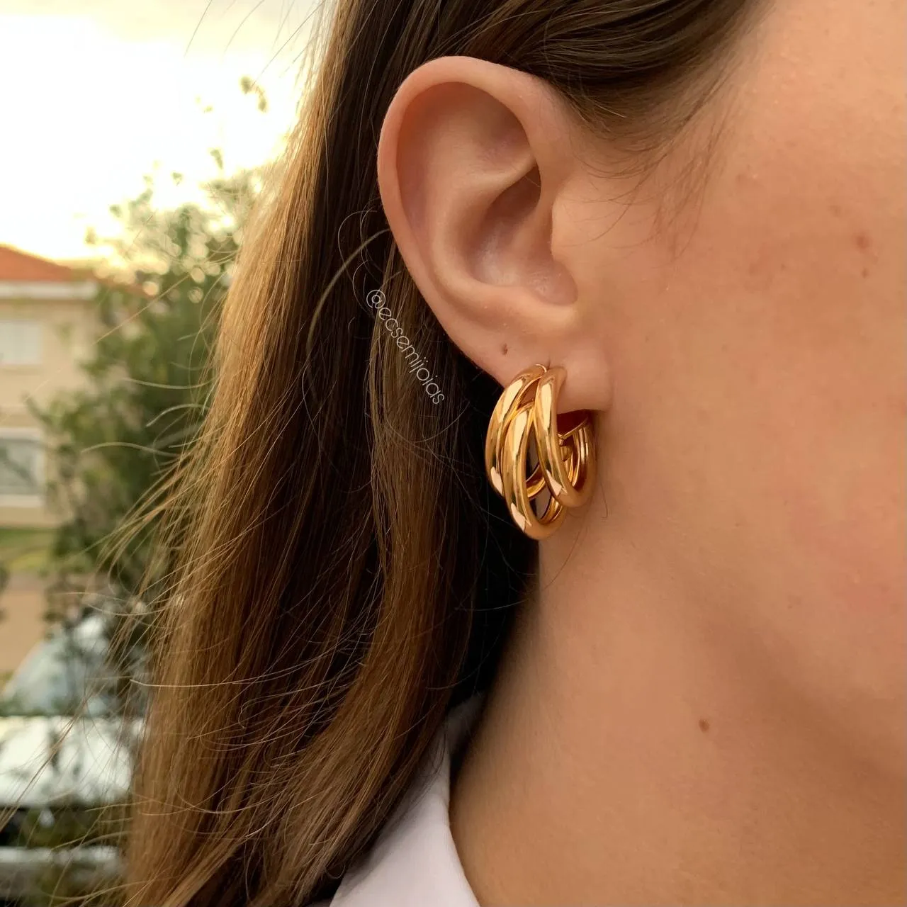 Brinco argola três fios lisa P - banhado a ouro 18k