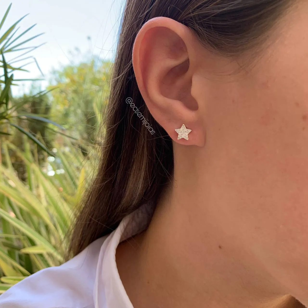 Brinco estrela cravejada - coleção lunar - banhado a prata 925