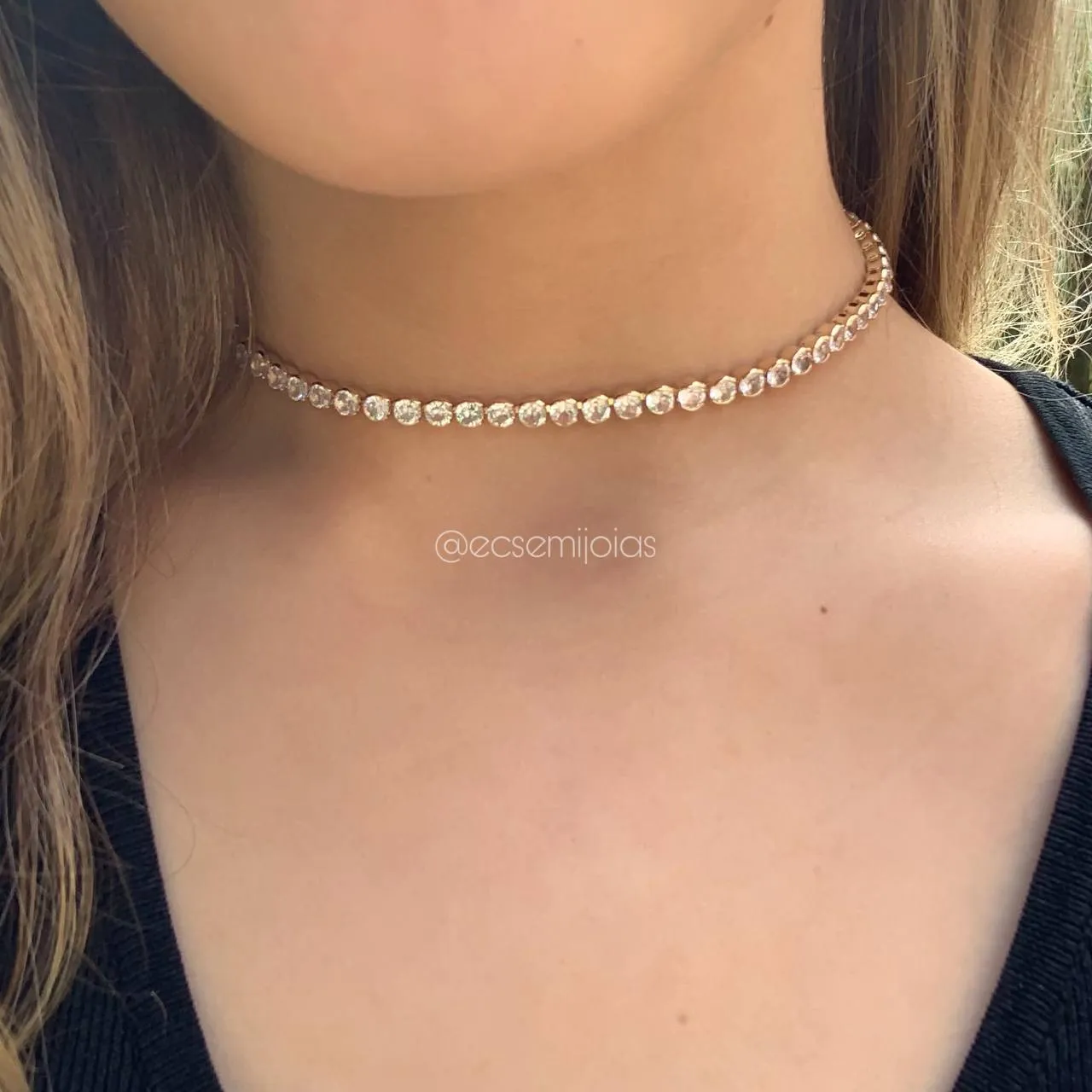 Colar choker riviera redonda - 42 cm + 7 cm de extensor - banhado a ouro 18k