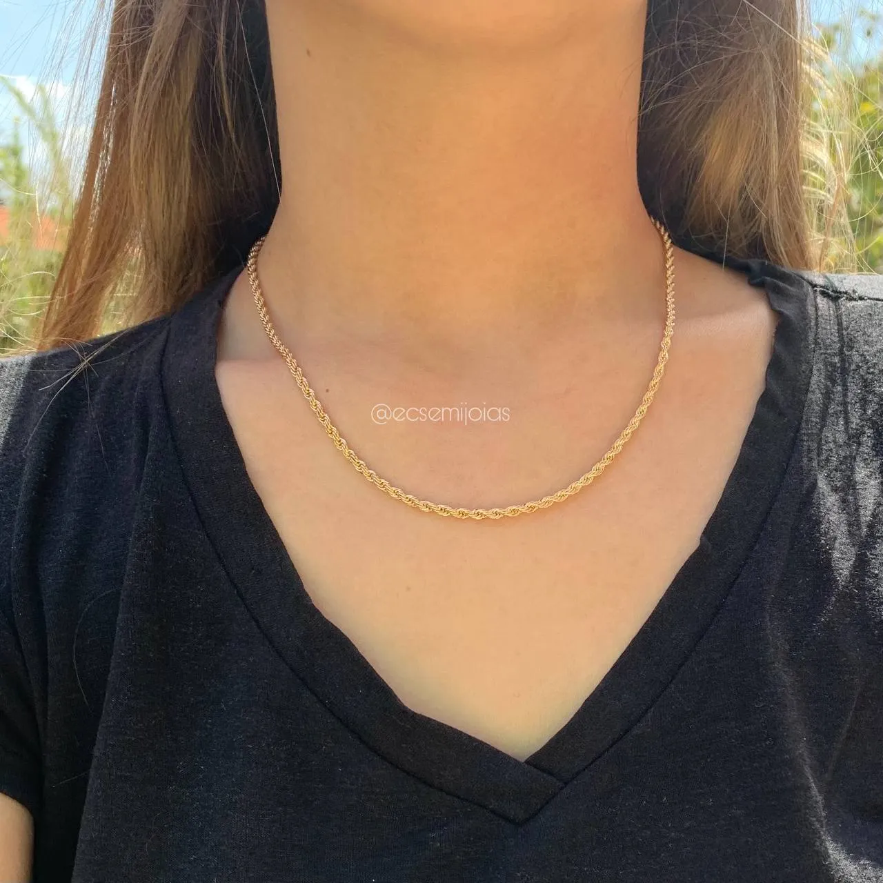 Corrente cordão baiano 3 mm 45 cm - banhado a ouro 18k