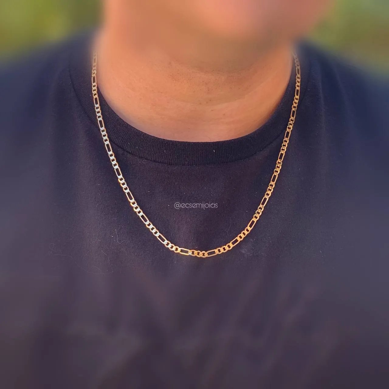 Corrente masculina fígaro 3x1 3mm 60 cm -  banhado a ouro 18k
