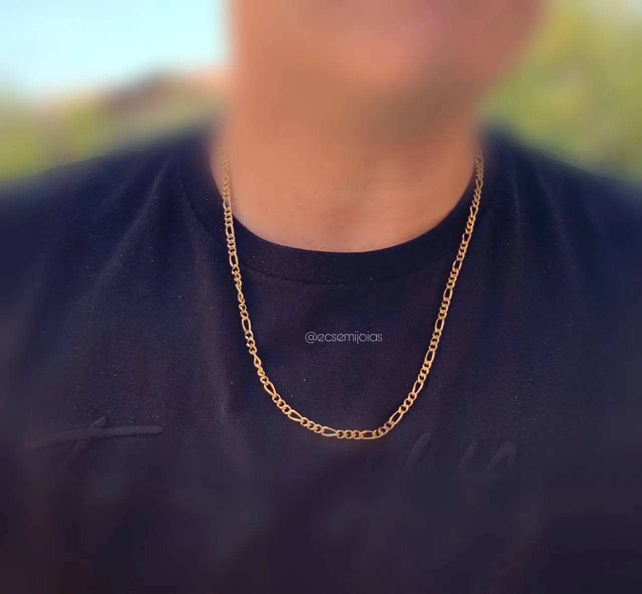 Corrente masculina fígaro 3x1 4mm 60 cm - banhado a ouro 18k