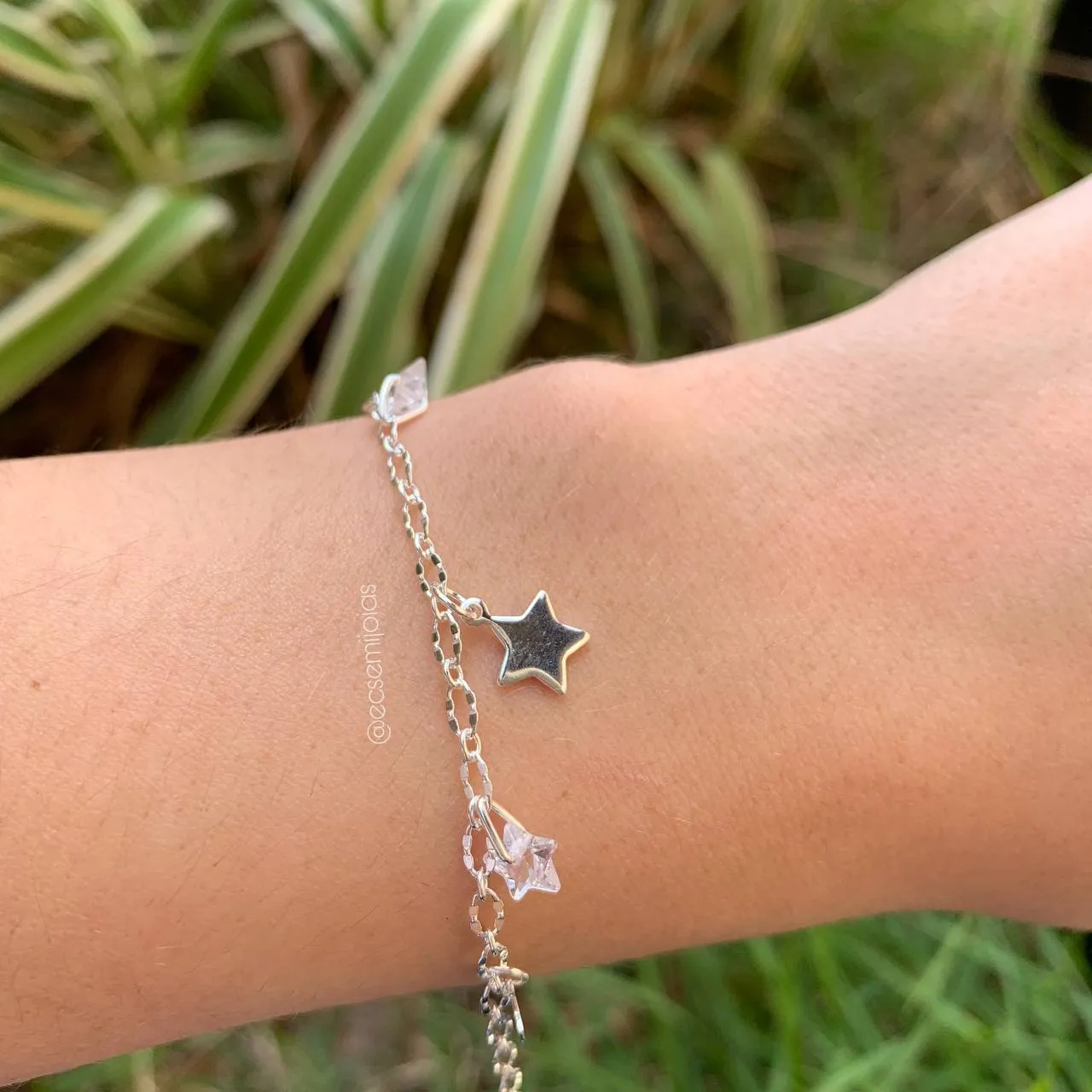 Pulseira de estrelas - coleção lunar - 17 cm +5 cm de extensor - banhado a prata 925