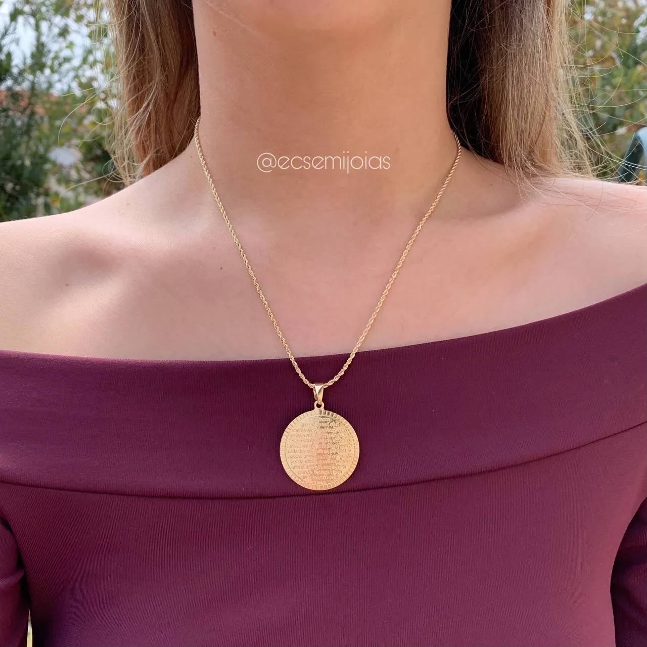 Colar de cordão baiano com pingente oração do pai nosso  - 45 cm - banhado a ouro 18k