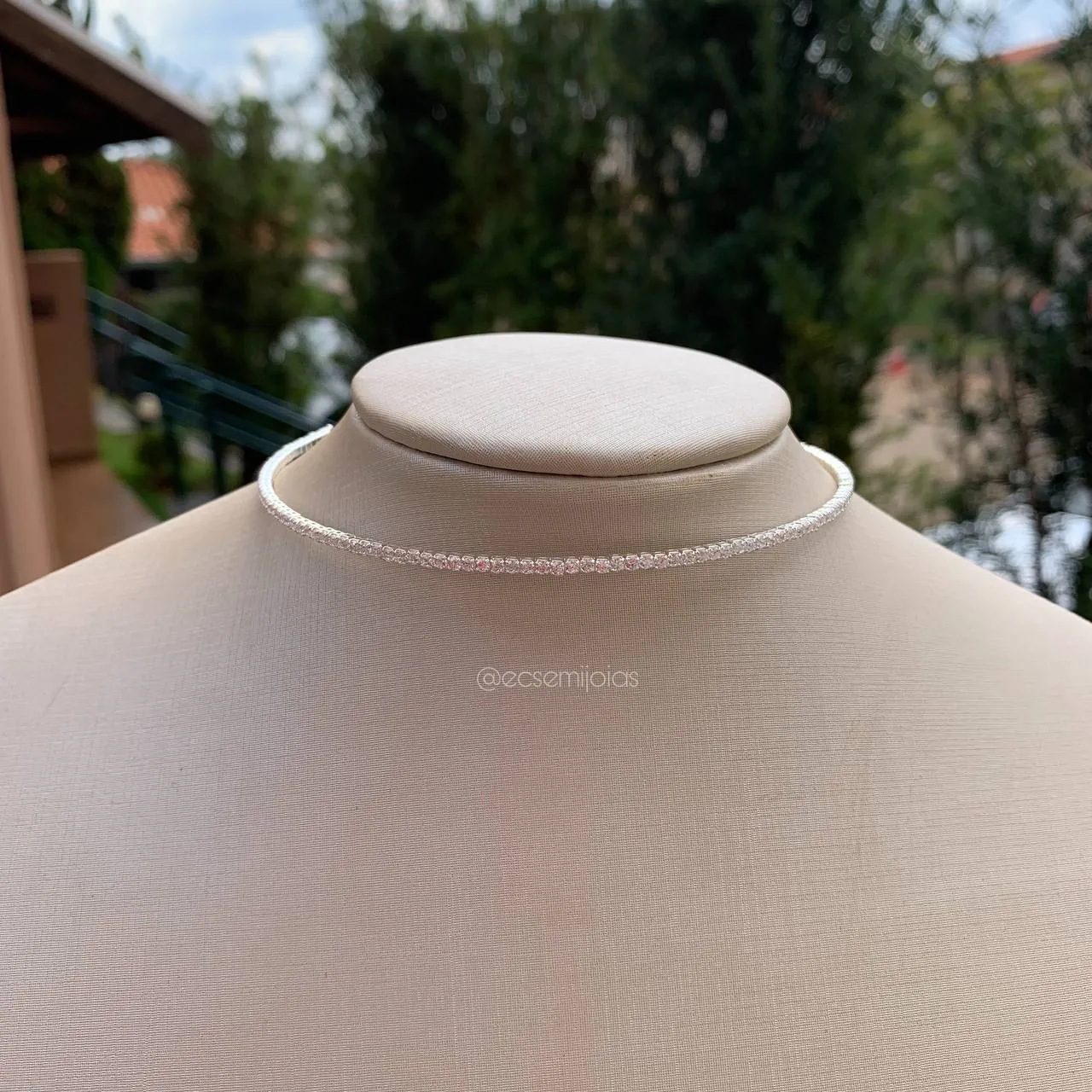 Choker dura  riviera inteira de zircônias - banhado a prata 925