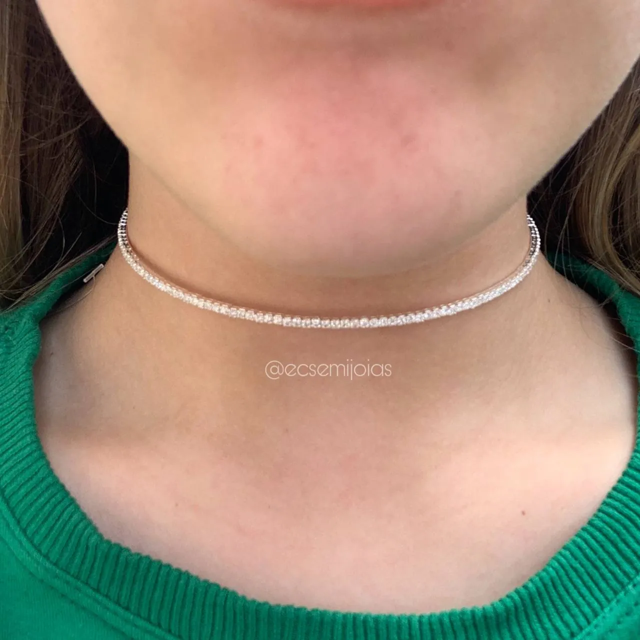 Choker dura  riviera inteira de zircônias - banhado a prata 925
