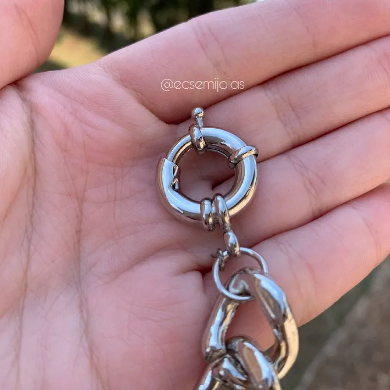 Choker de elos - 38 cm - banhado a ródio branco