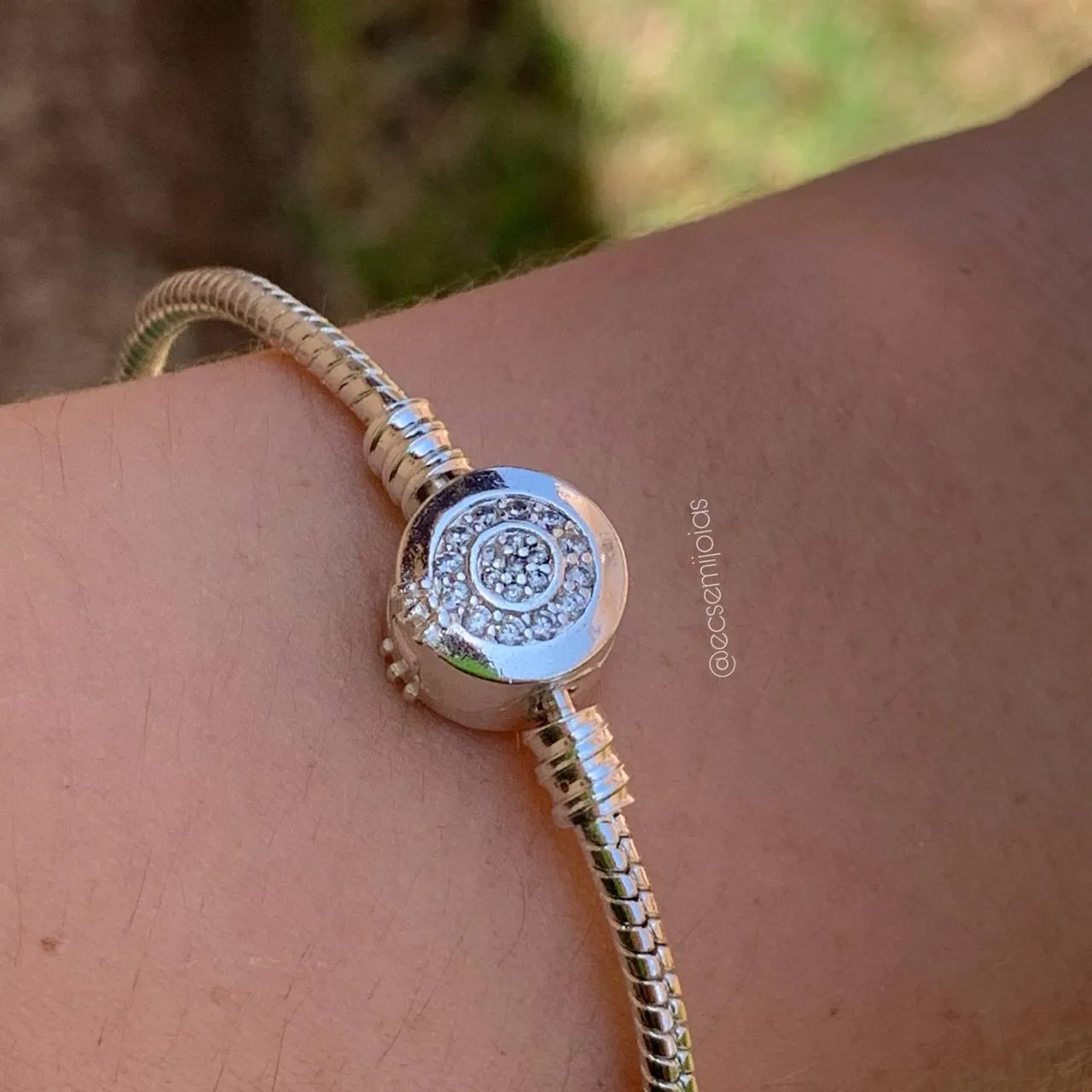 Pulseira para berloques com fecho cravejado - 18 cm - banhado a prata 925
