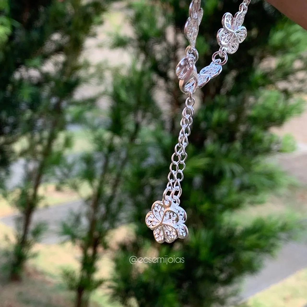 Pulseira de flor - 25 cm  - banhada a prata 925