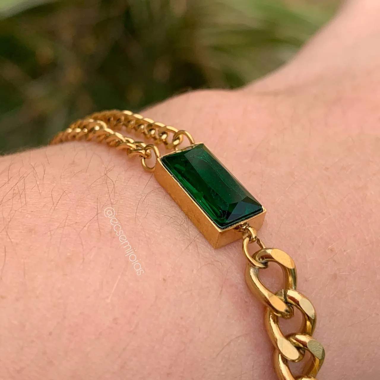 Pulseira de elos com pedra retangular - 15 cm +4 cm de extensor - aço