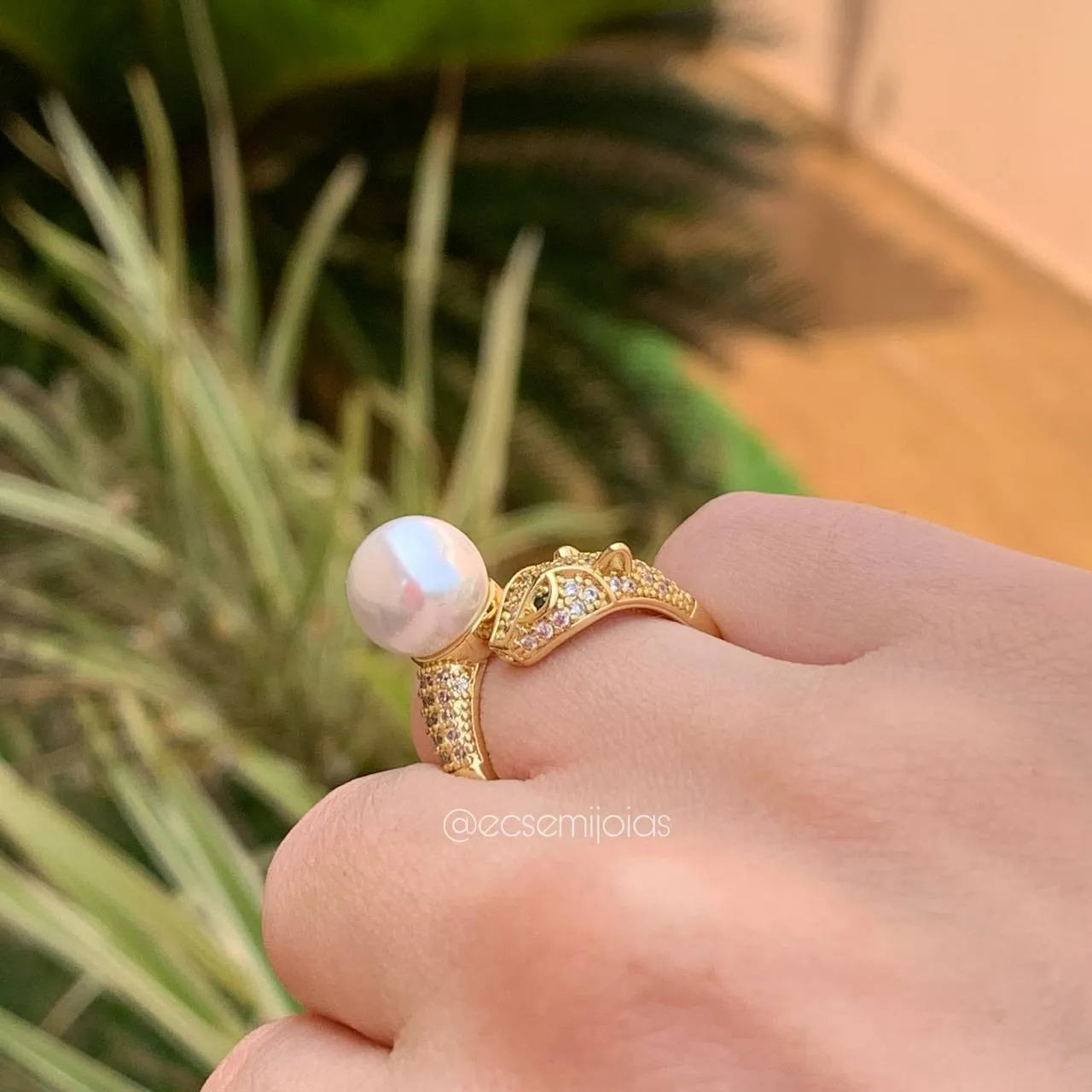 Conjunto brinco, colar e anel pantera - 45 cm - banhado a ouro 18k