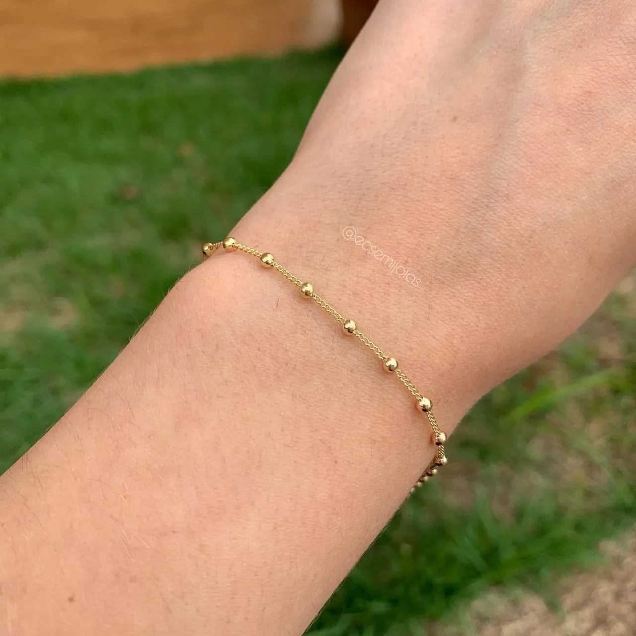 Pulseira de bolinha 2,5 mm - 17 cm + 5 cm de extensor - banhado a ouro 18k