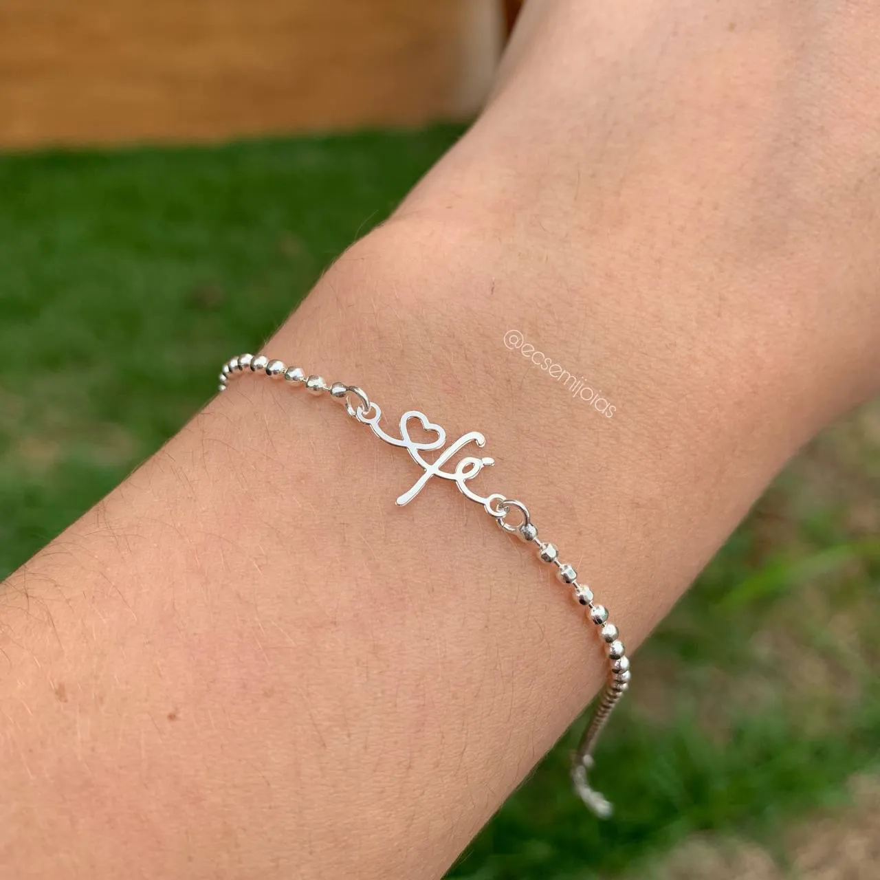 Pulseira de bolinha com fé - 18 cm + 5 cm de extensor - banhado a prata 925