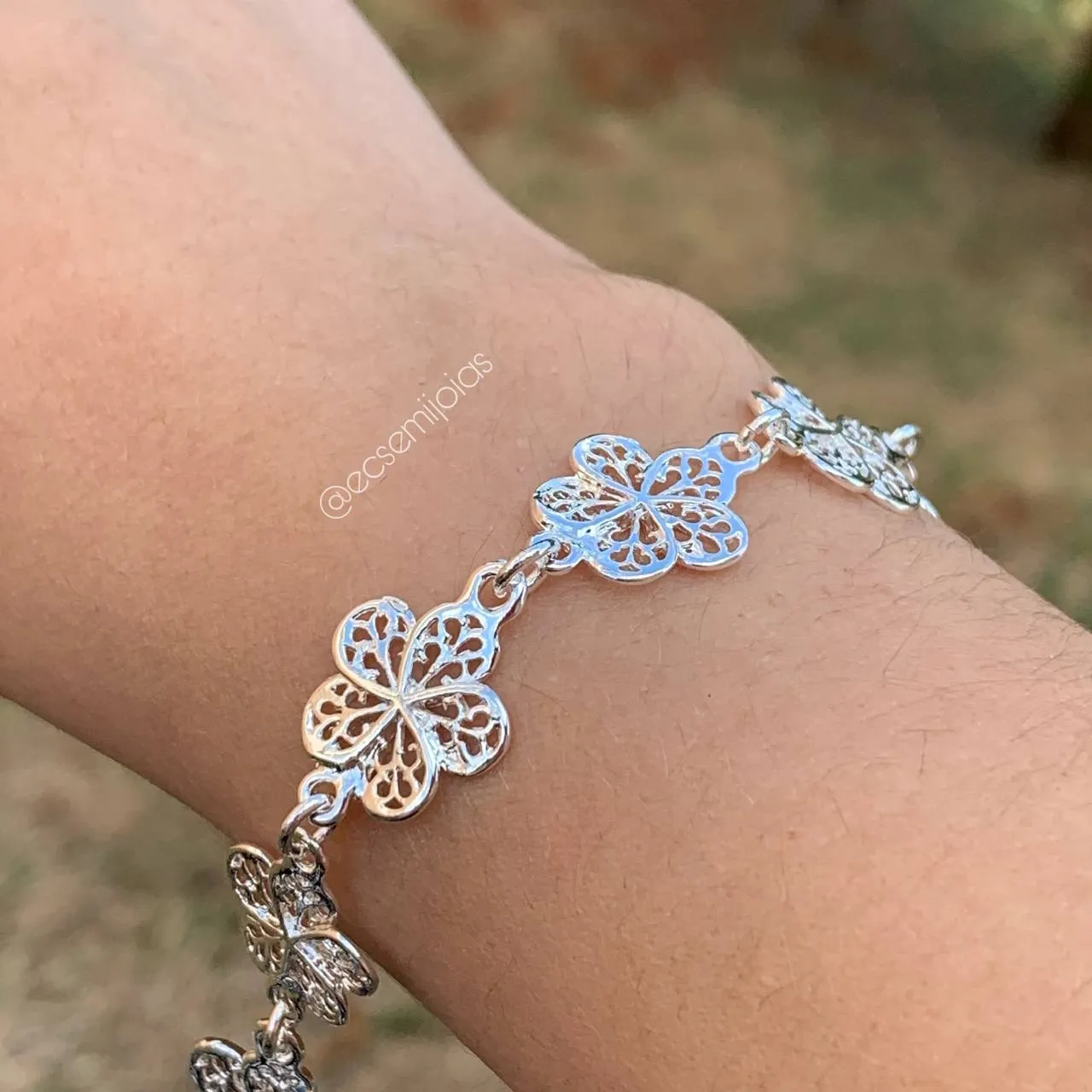 Pulseira de flor - 25 cm  - banhada a prata 925