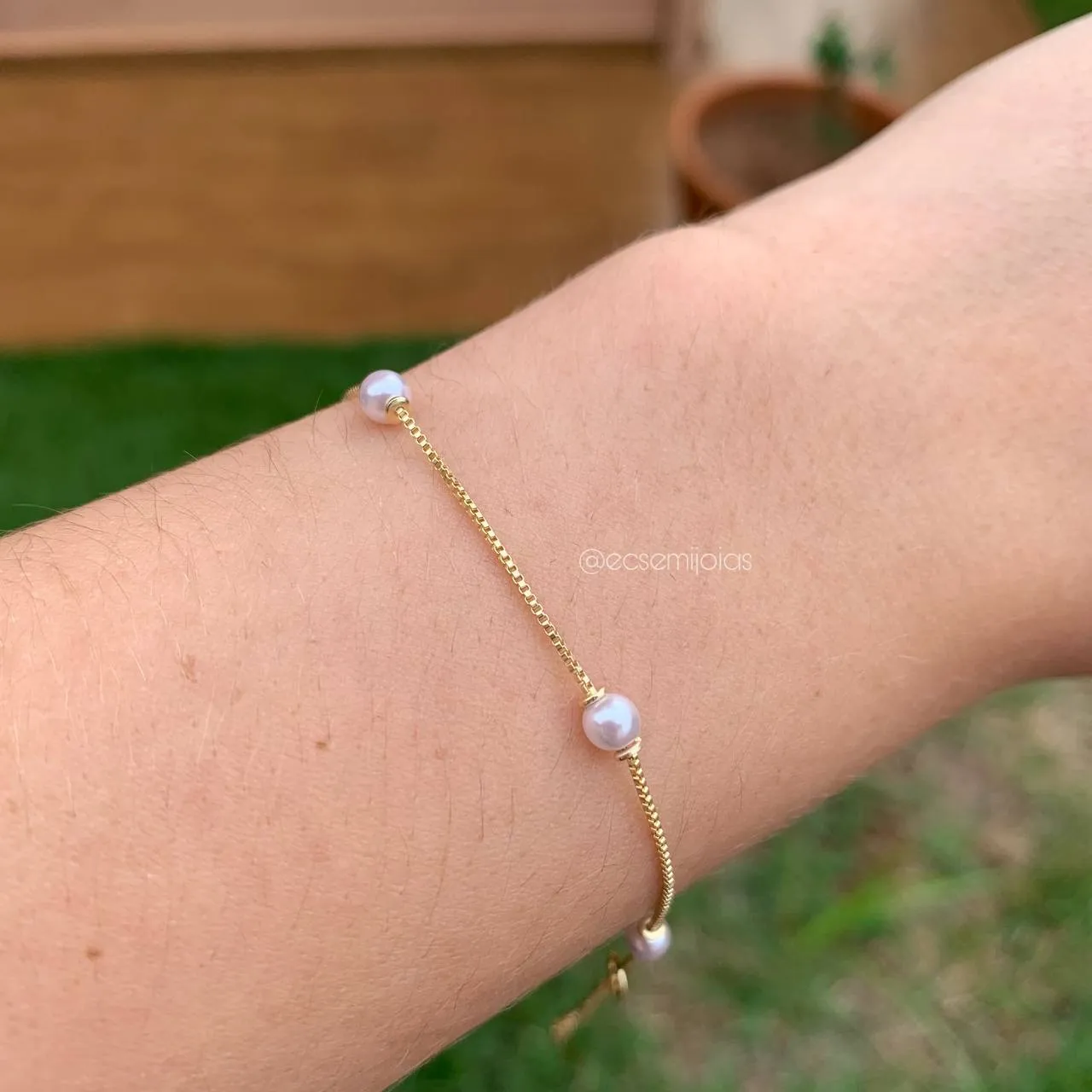 Pulseira de pérola 5 mm - banhado a ouro 18k - 18 cm + 5 cm de extensor