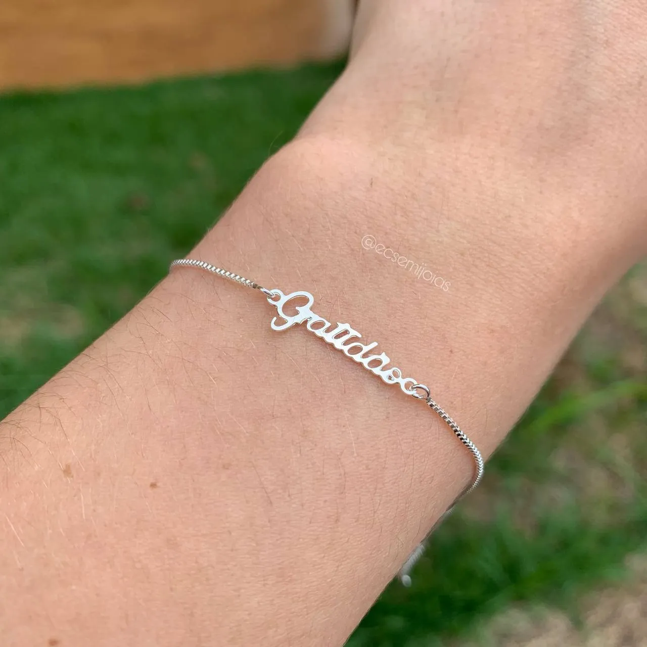 Pulseira gratidão - 17 cm + 3 cm de extensor - banhado a prata 925