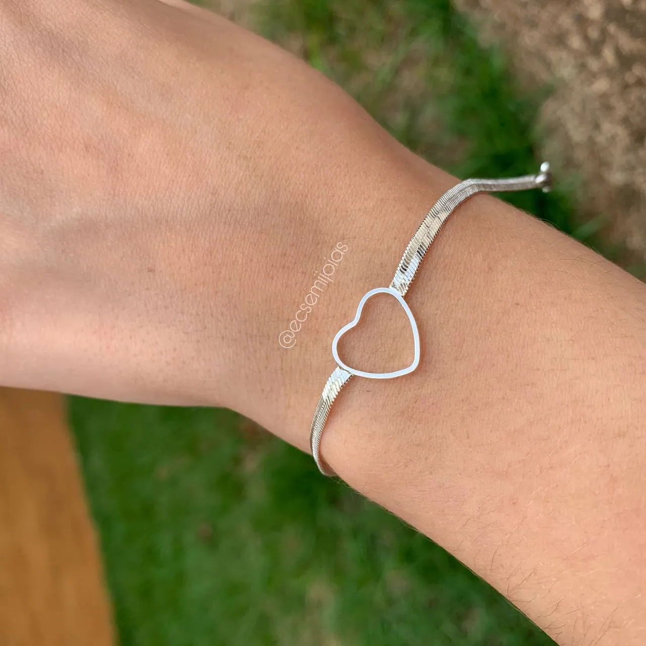 Pulseira lisa com coração - 16 cm + 5 cm de extensor - banhado a prata 925