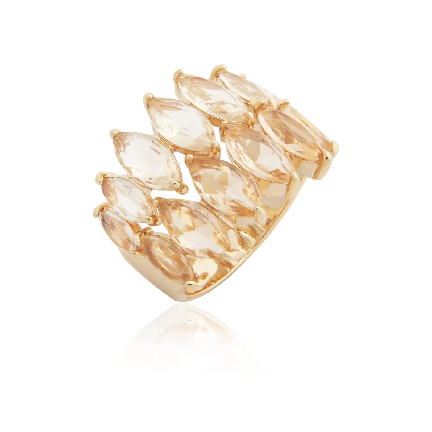 Conjunto brinco e anel pedras navete  - banhado a ouro 18k