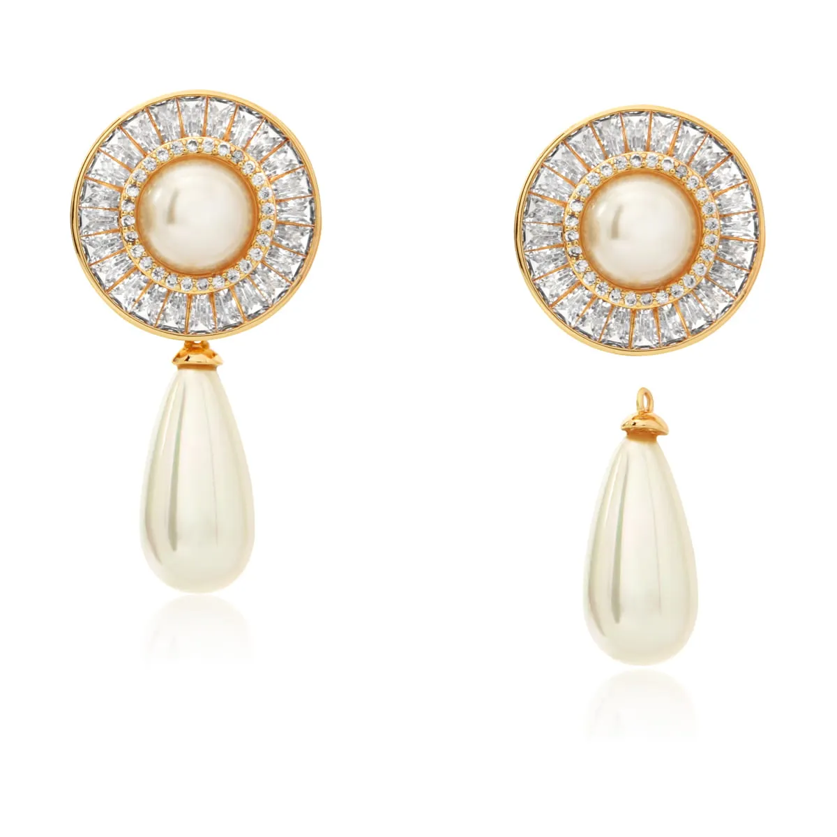 Conjunto brinco e anel de pérola com zirônias em volta - banhado a ouro 18k