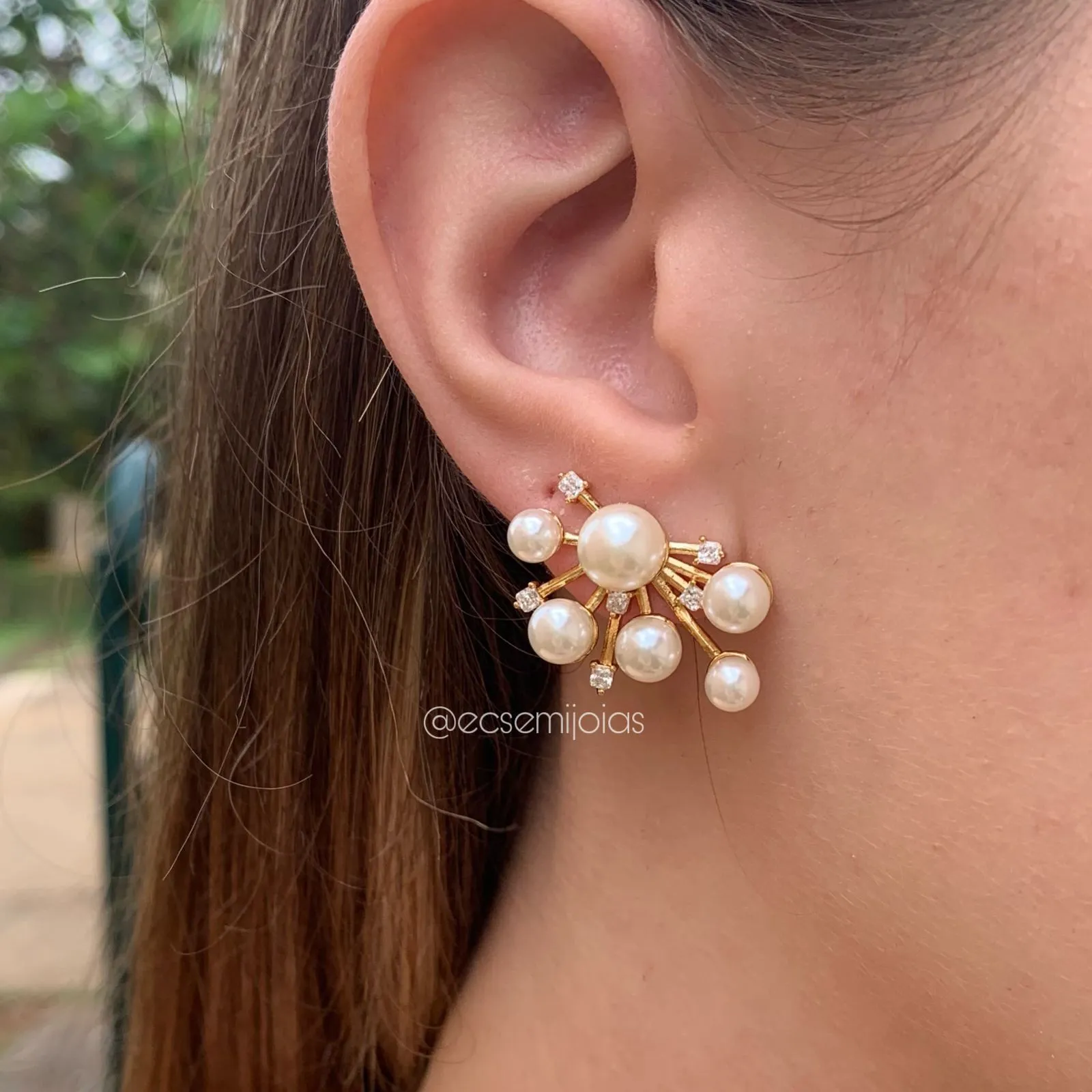 Conjunto brinco e anel de pérola - banhado a ouro 18k