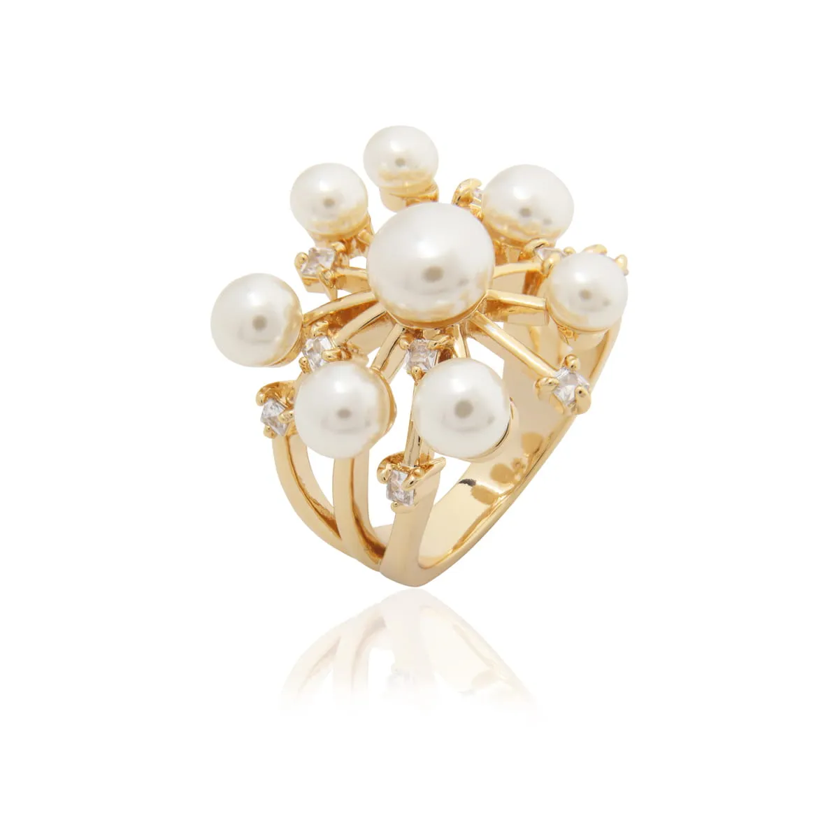 Conjunto brinco e anel de pérola - banhado a ouro 18k