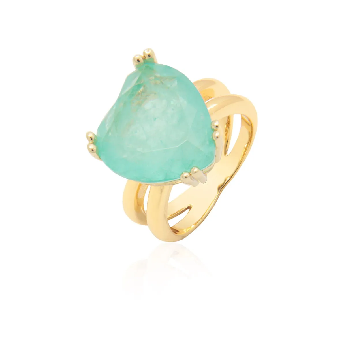 Conjunto brinco e anel de coração e gotas  - banhado a ouro 18k
