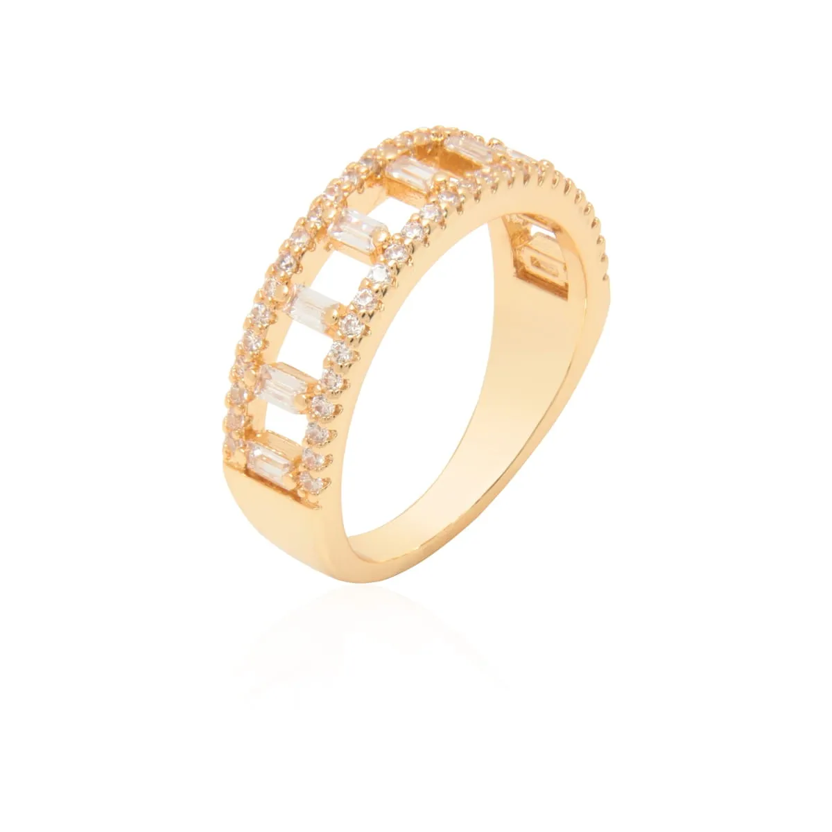 Conjunto brinco argola cravejada e anel - banhado a ouro 18k