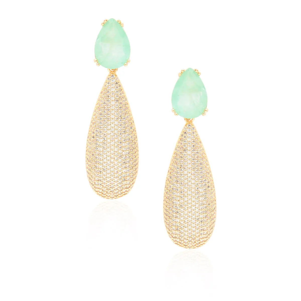Conjunto brinco e anel pedra em formato gota e cravejada - banhado a ouro 18k