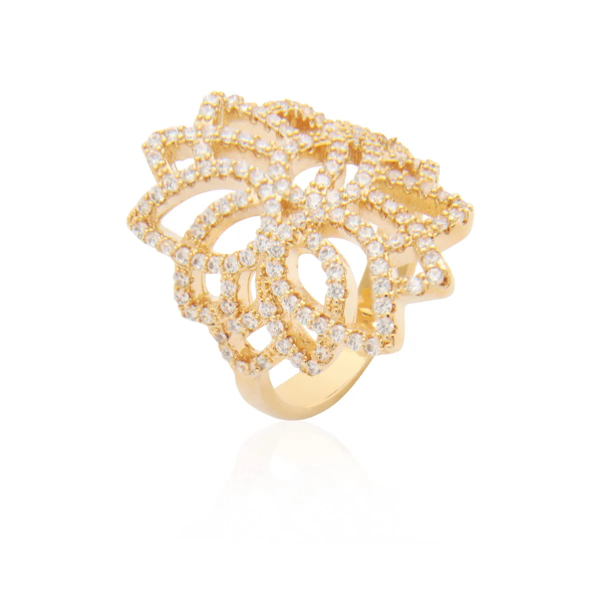 Anel flor toda cravejada- banhado a ouro 18k