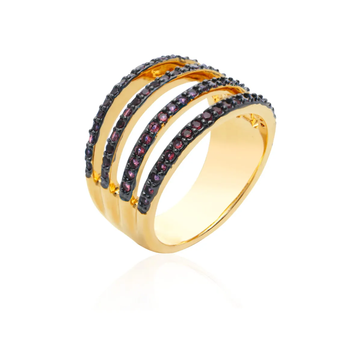 Anel 4 fileiras cravejadas - banhado a ouro 18k