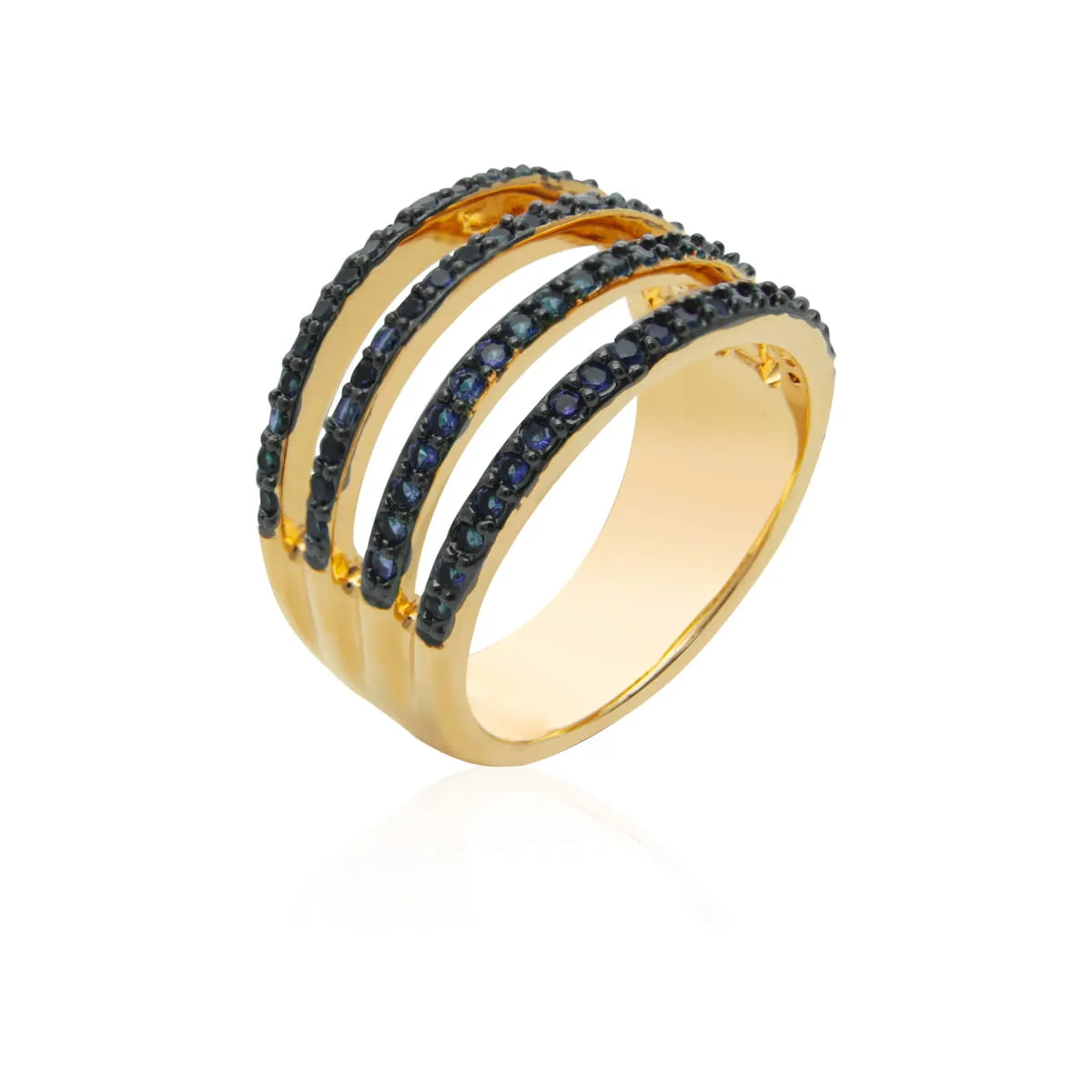 Anel 4 fileiras cravejadas - banhado a ouro 18k