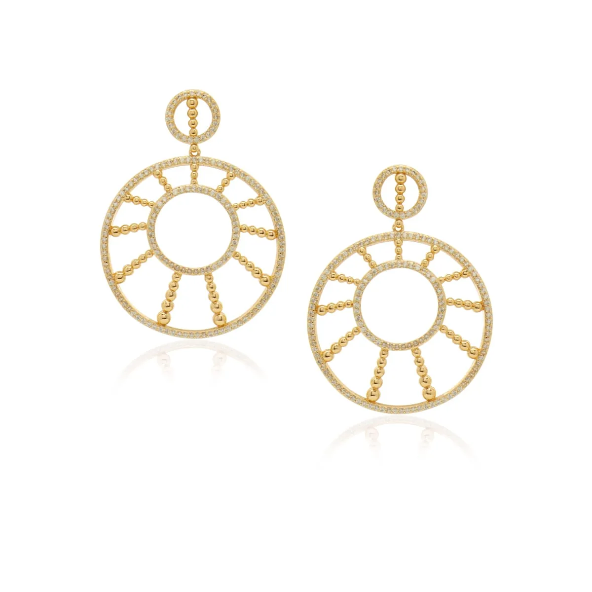 Conjunto brinco e anel redondo com bolinhas - banhado a ouro 18k