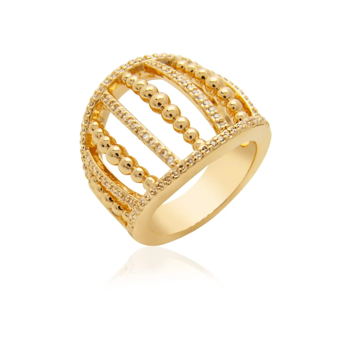 Conjunto brinco e anel redondo com bolinhas - banhado a ouro 18k