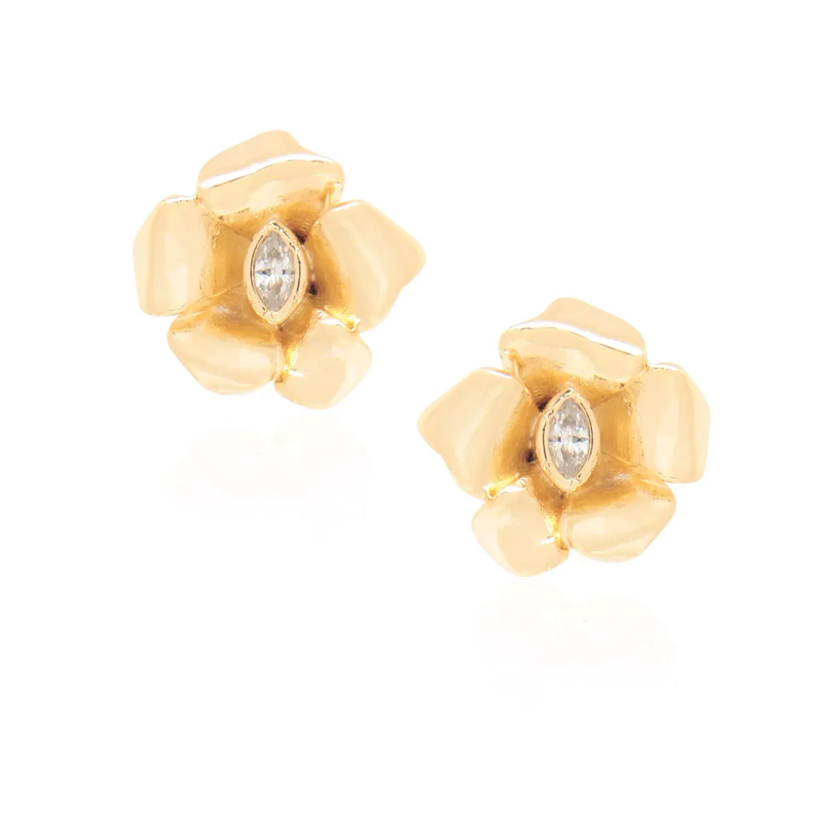 Conjunto brinco e anel flor - banhado a ouro 18k
