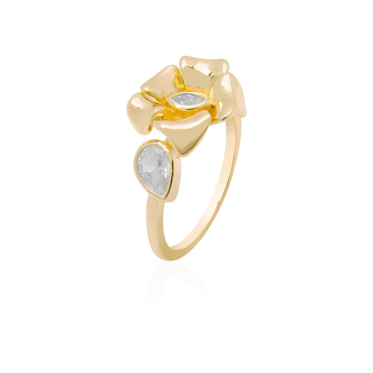 Conjunto brinco e anel flor - banhado a ouro 18k