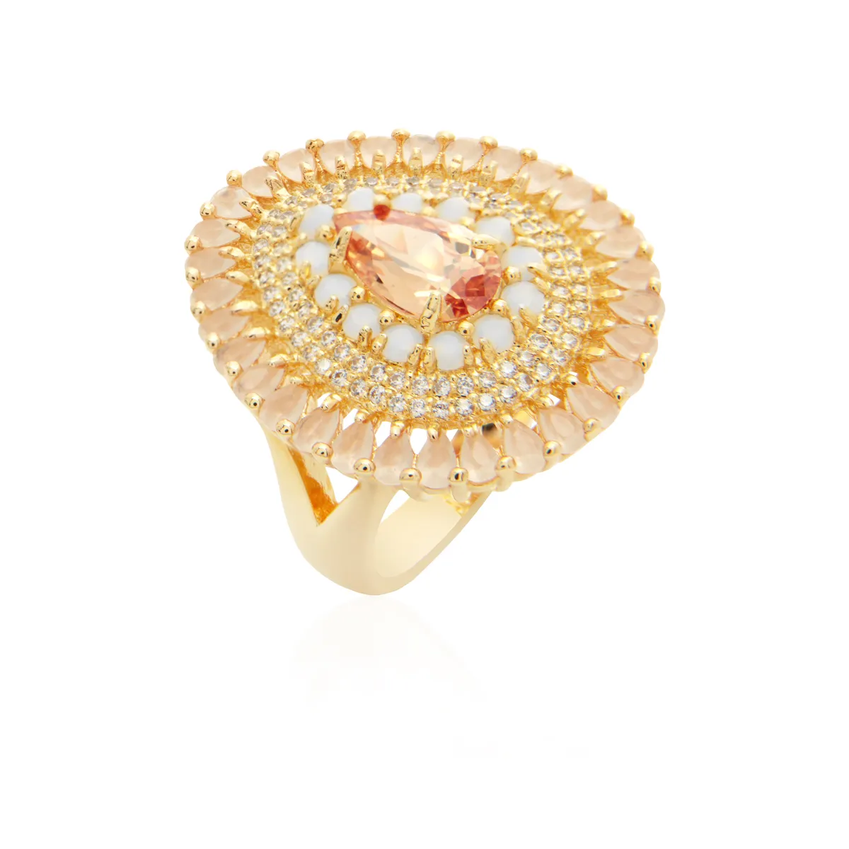 Anel gota cravejada - banhado a ouro 18k