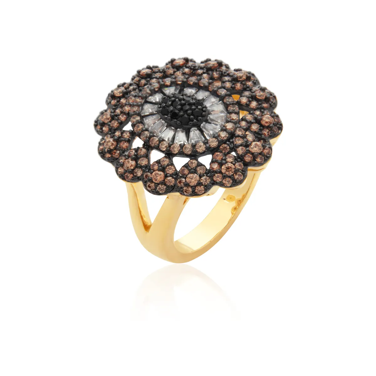 Anel flor cravejado - banhado a ouro 18k