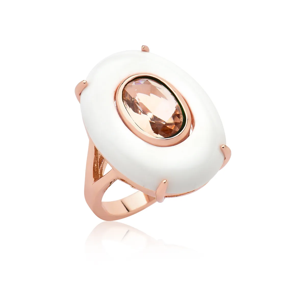 Anel oval com pedra no centro - banhado a ouro rose