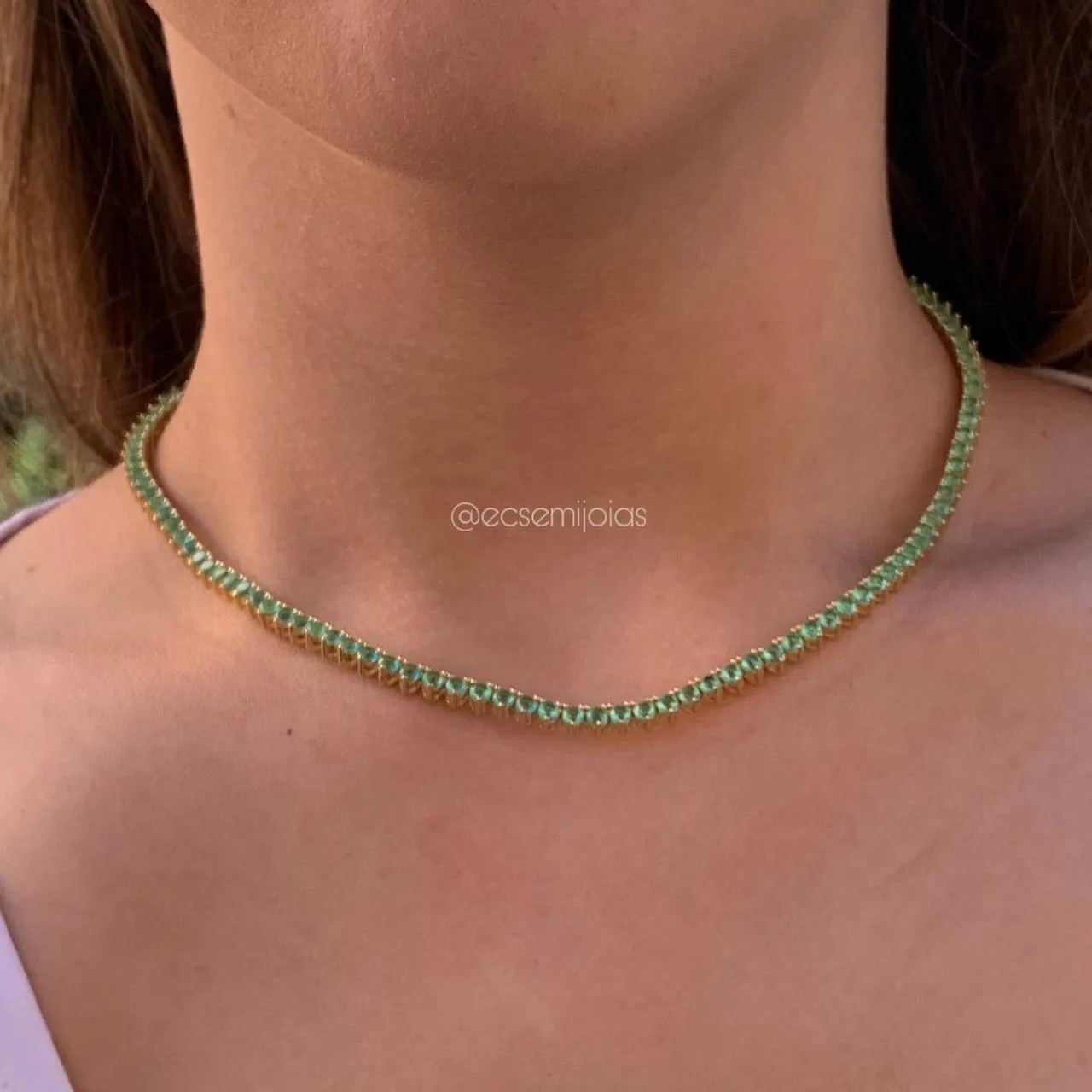 Colar choker de riviera coração - 40 cm - banhado a ouro 18k