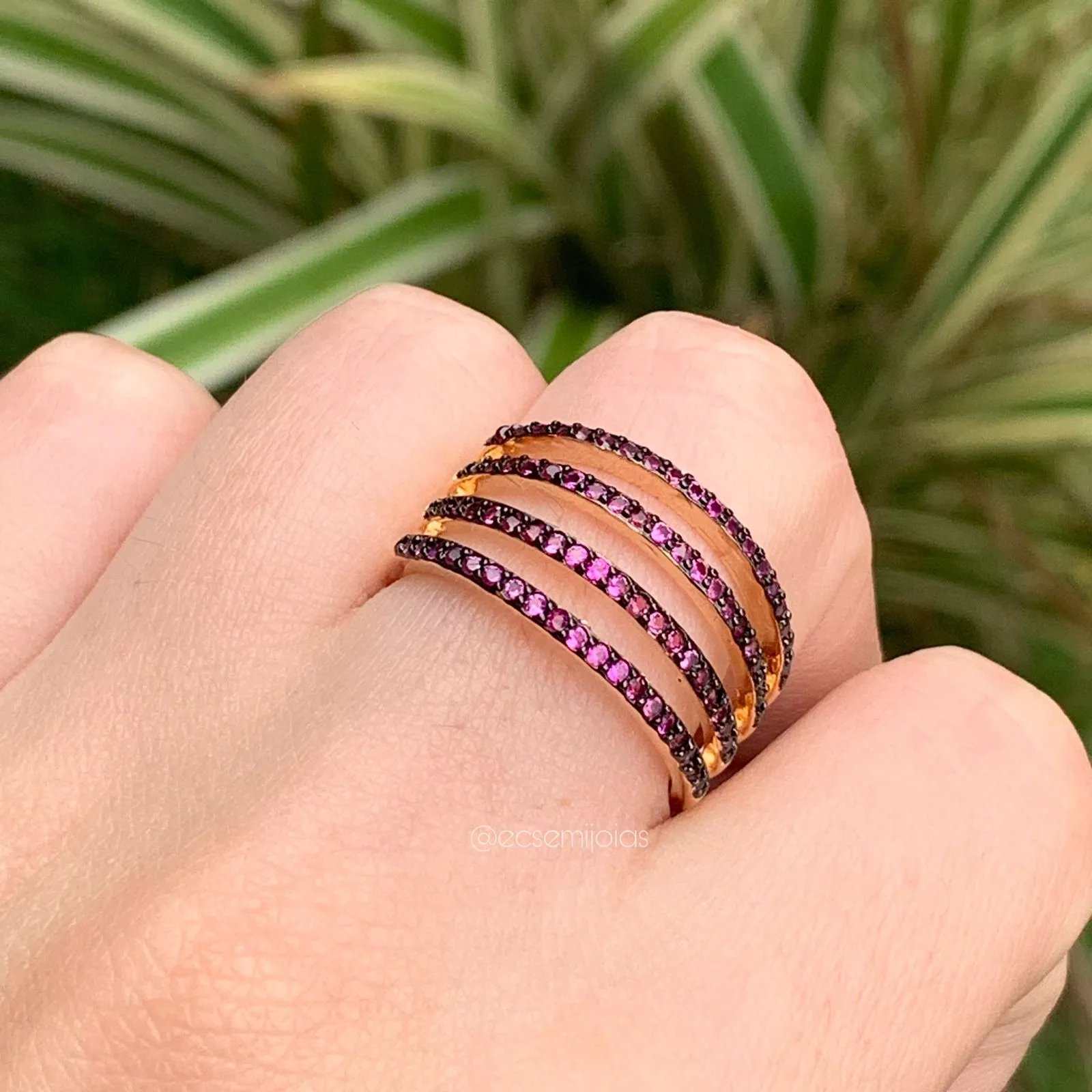 Anel 4 fileiras cravejadas - banhado a ouro 18k