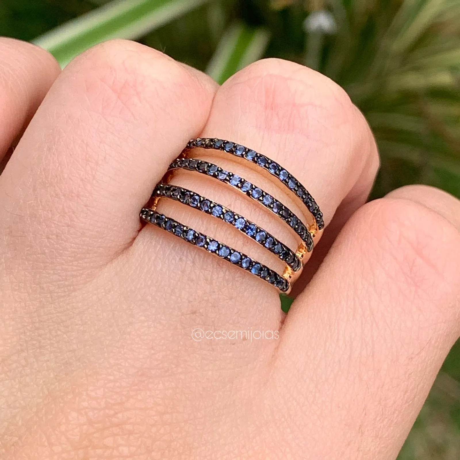 Anel 4 fileiras cravejadas - banhado a ouro 18k